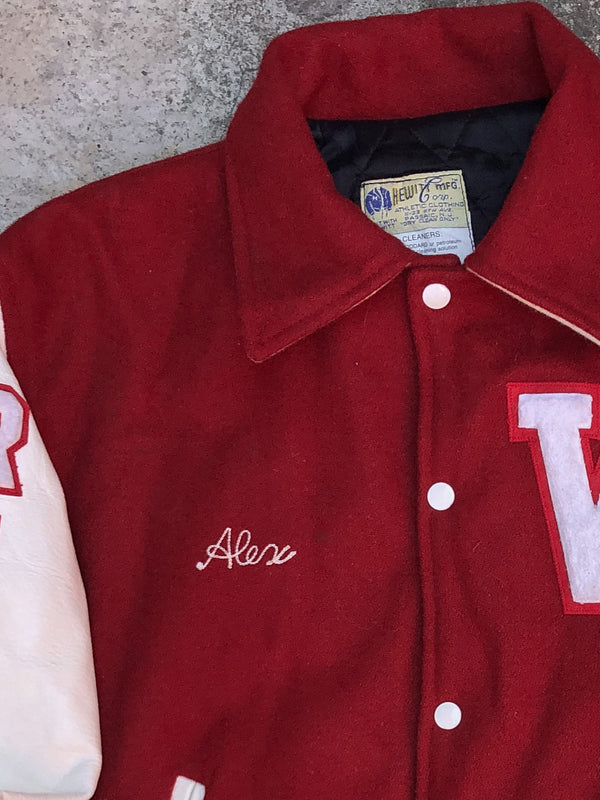 1990s Faded Red Chain Stitch “West Essex” Varsity Letterman Jacket