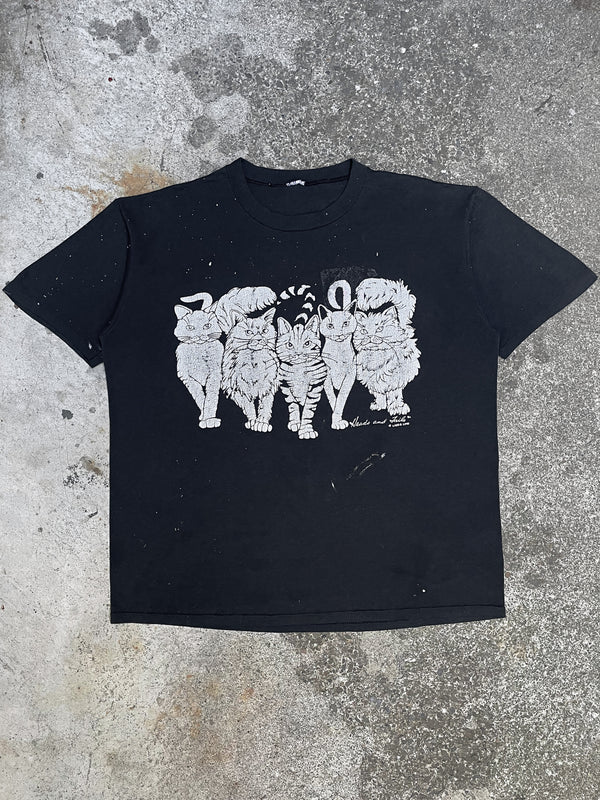 1990s Painted “Heads and Tails” Cat Single Stitched Tee (L)