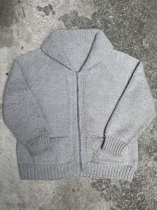 1970s “Duck” Knit Grey Talon Zip Cowichan Cardigan Sweater (XL)