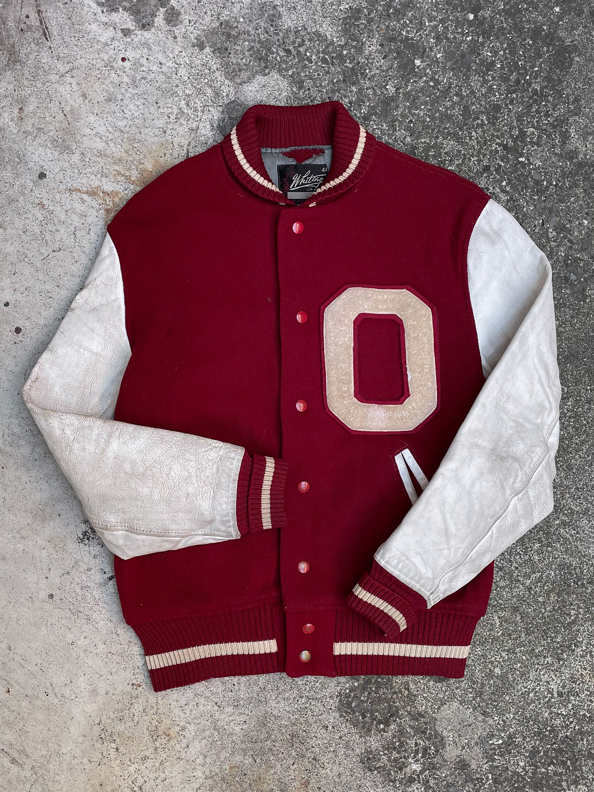 1970s Red Wool “O” Leather Varsity Letterman Jacket (M)