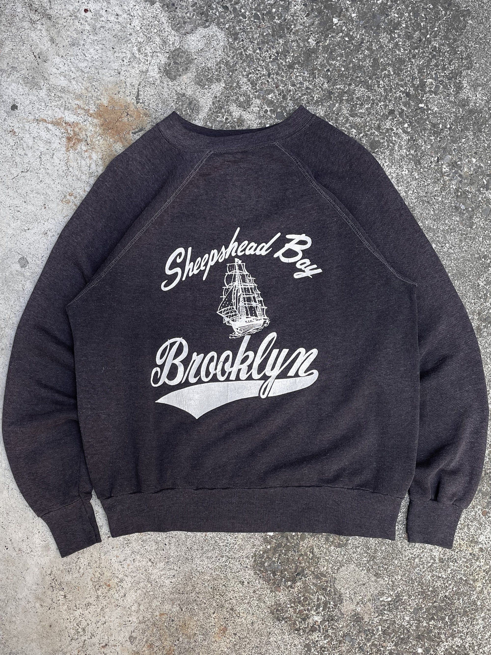 1970s/80s Faded Black “Brooklyn” Raglan Sweatshirt (M)