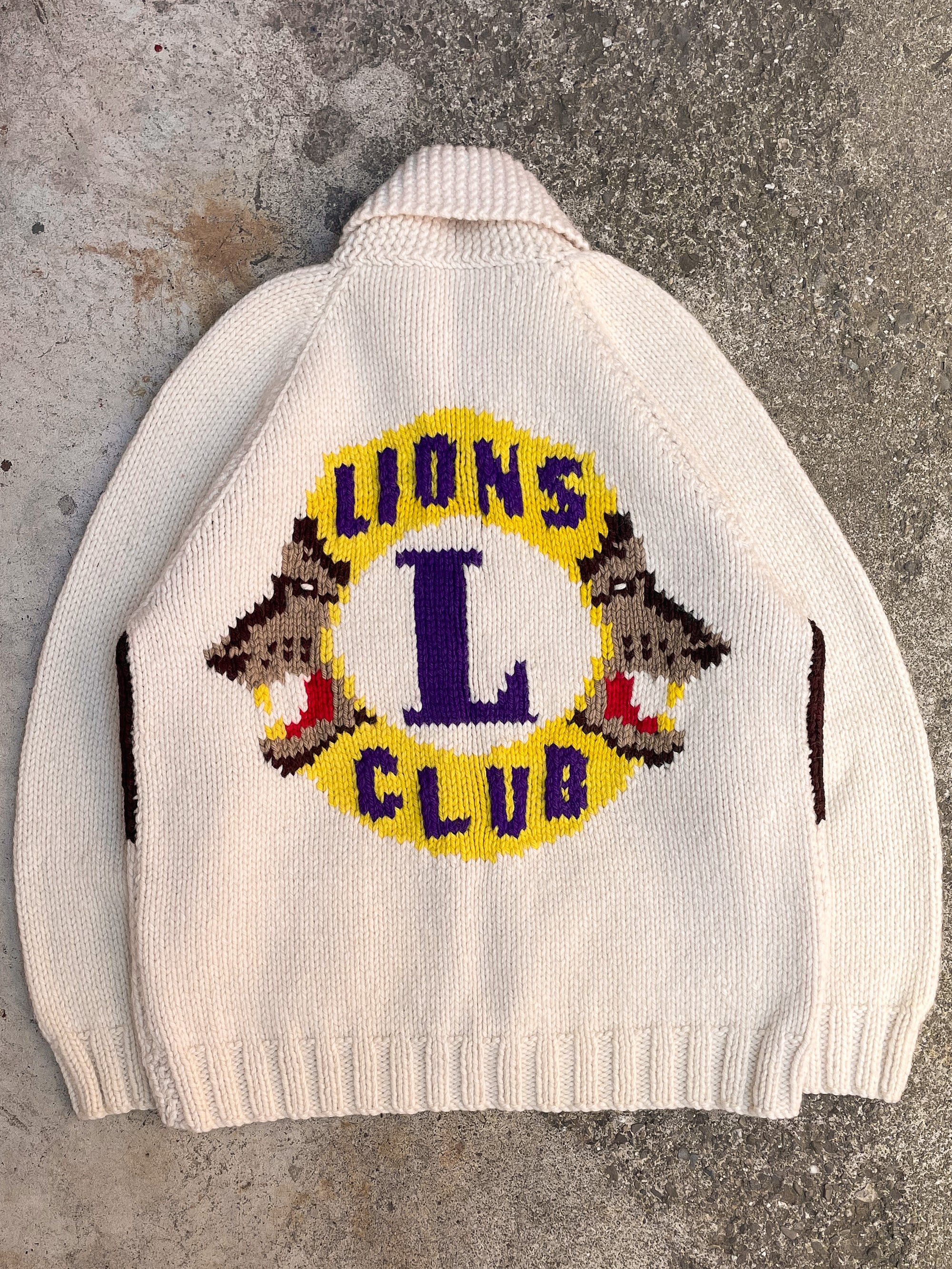 1950s/60s “Lions Club” Cream Cowichan Hand Knit Sweater (L)