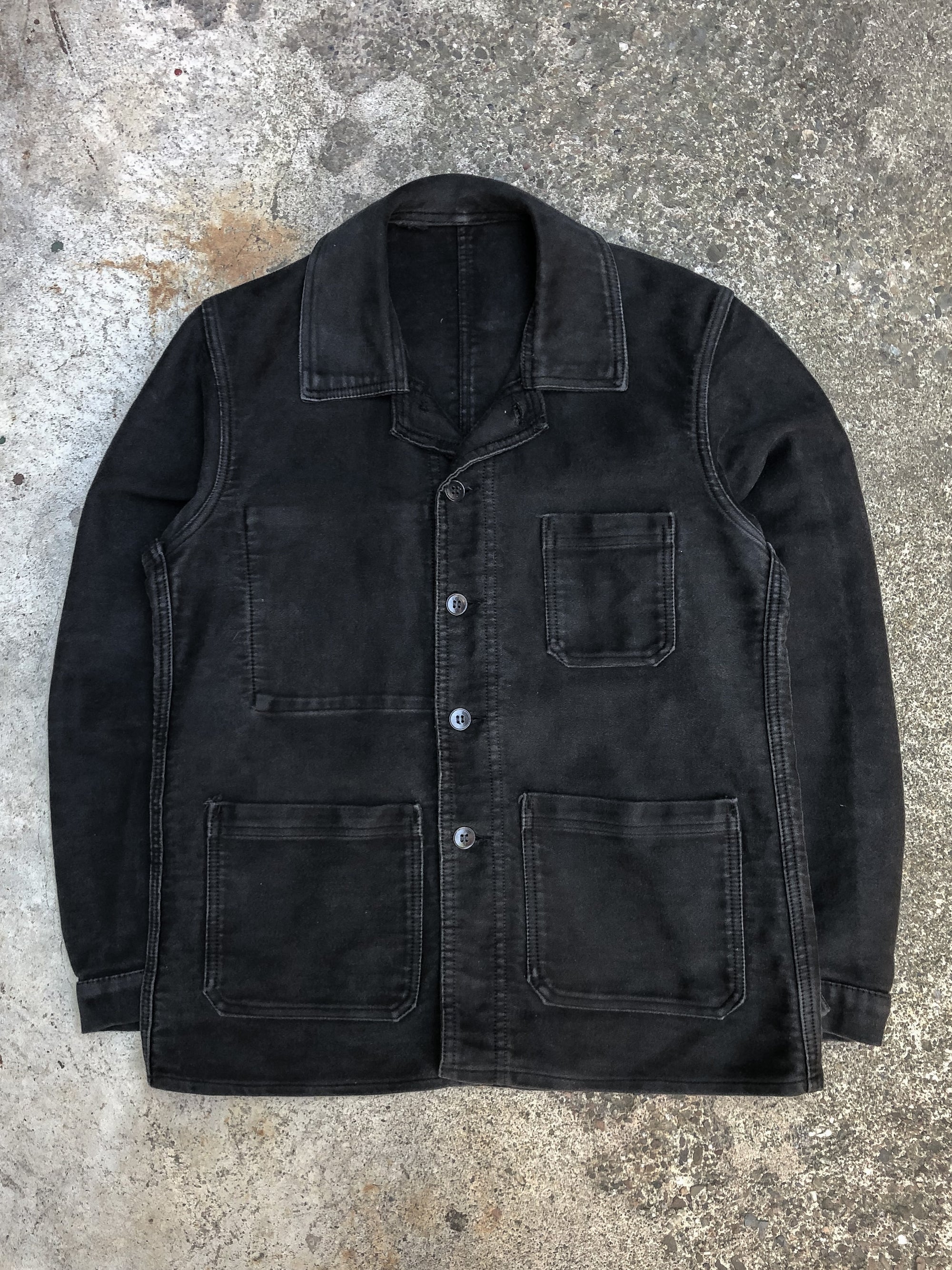 1960s/70s Faded Black Moleskin French Chore Jacket