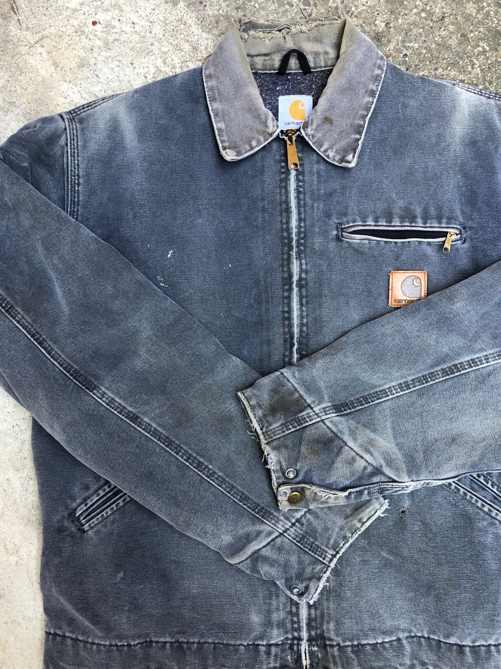 1990s Carhartt Sun Faded Grey Lined Work Jacket