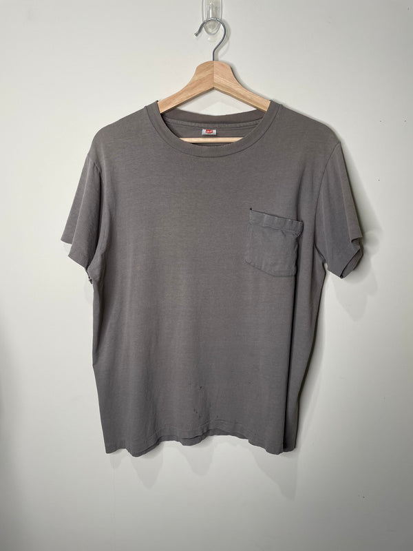 1980s Faded Grey Single Stitched Pocket Tee (M)