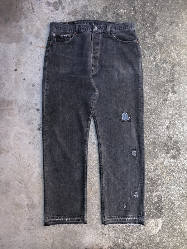 1990s Levis Repaired Dark Grey 501 Released Hem (36X30)