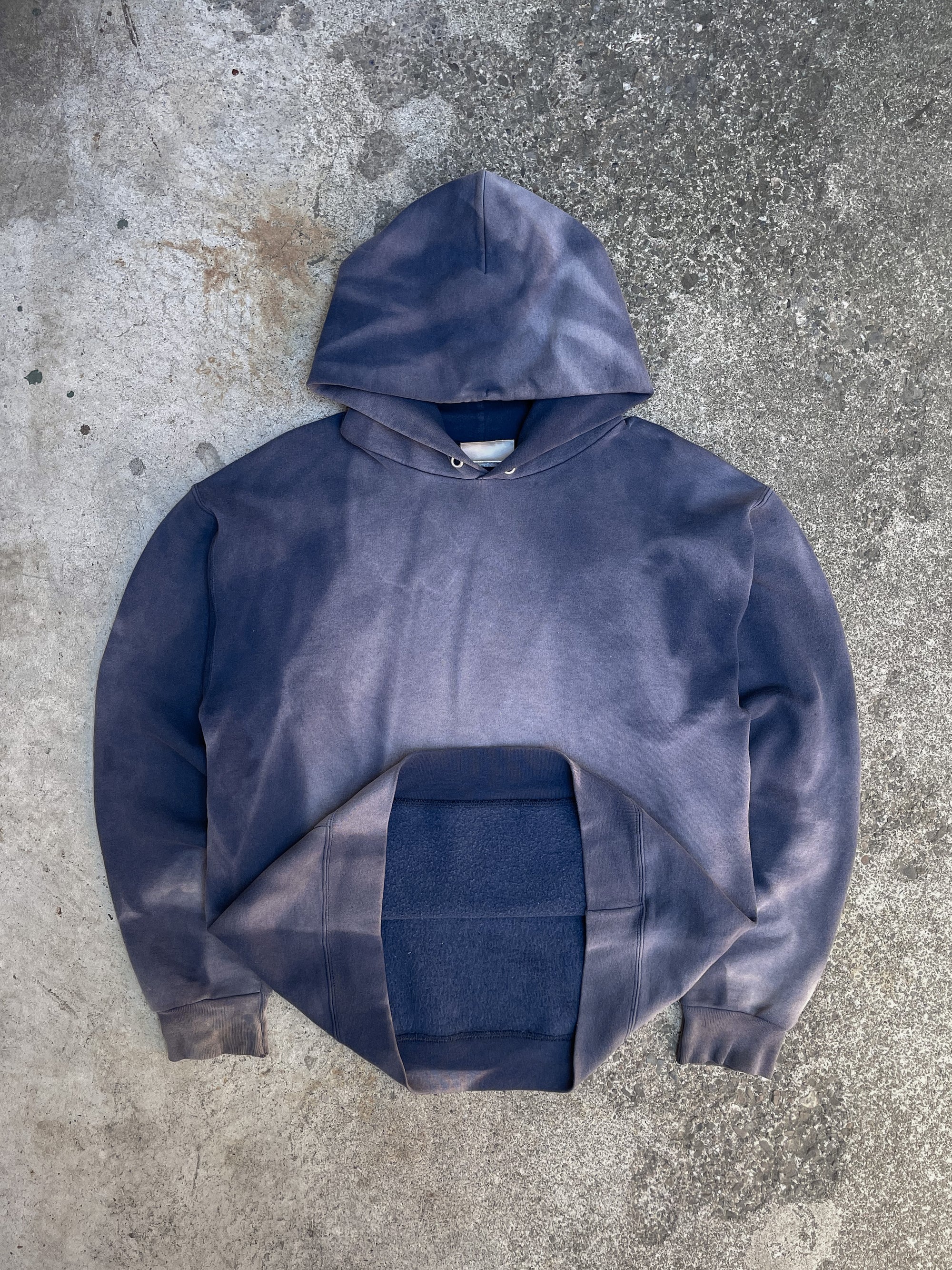 1990s Sun Faded Indigo Blank Hoodie