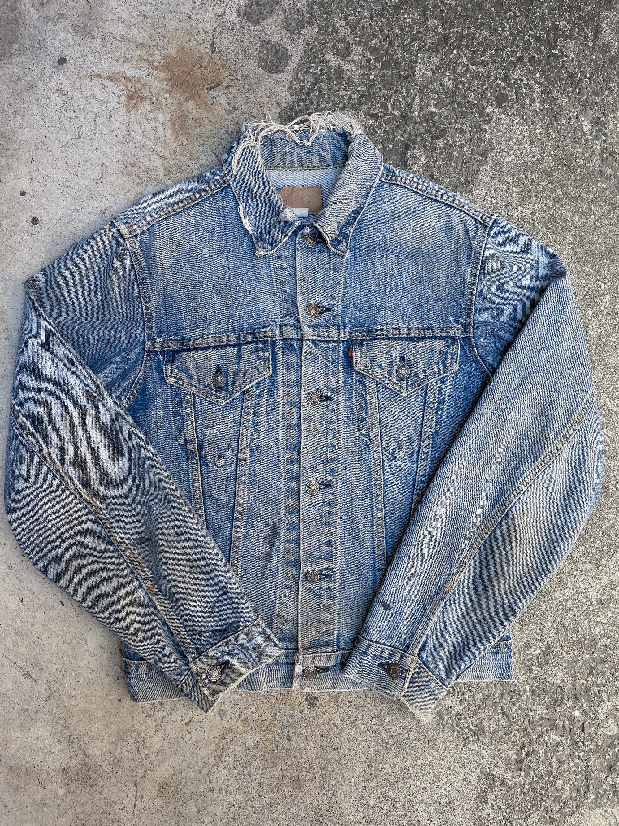 1970s Levi’s Sand Wash Distressed Collar Denim Trucker Jacket