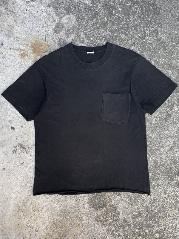 1990s Faded Black Cropped Single Stitched Pocket Tee (M)