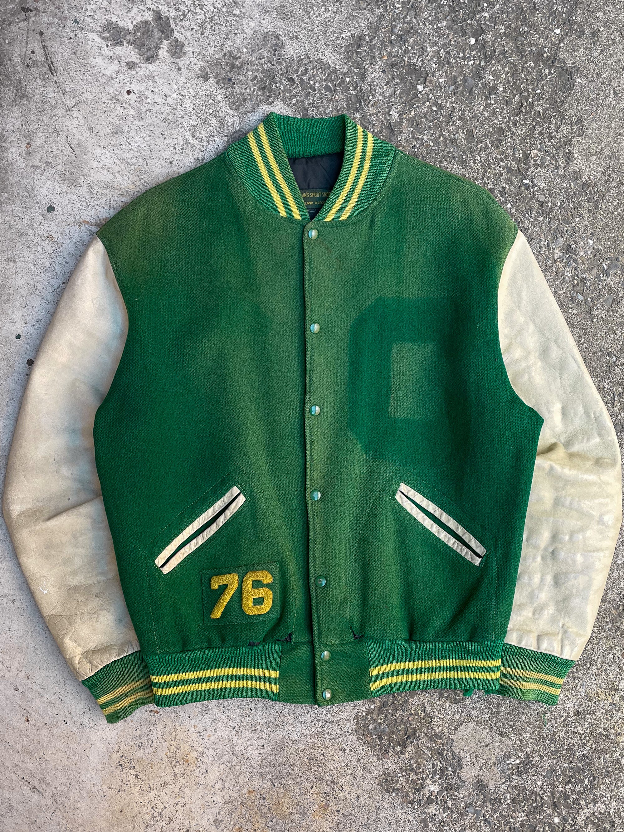 1970s Sun Faded Green Varsity Jacket