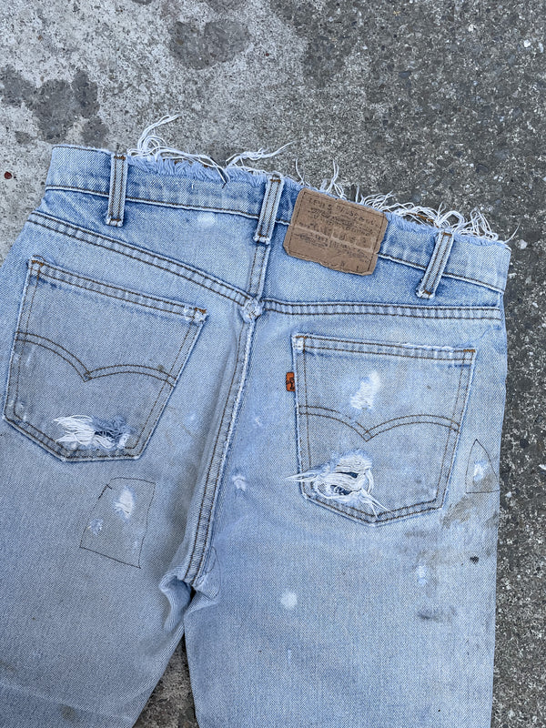 1980s Orange Tab Levi’s Repaired Faded Dirty Blue Talon Zip Denim (31X29)