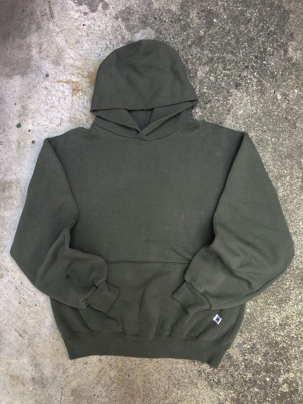 1990s Russell Faded Olive Green Blank Hoodie