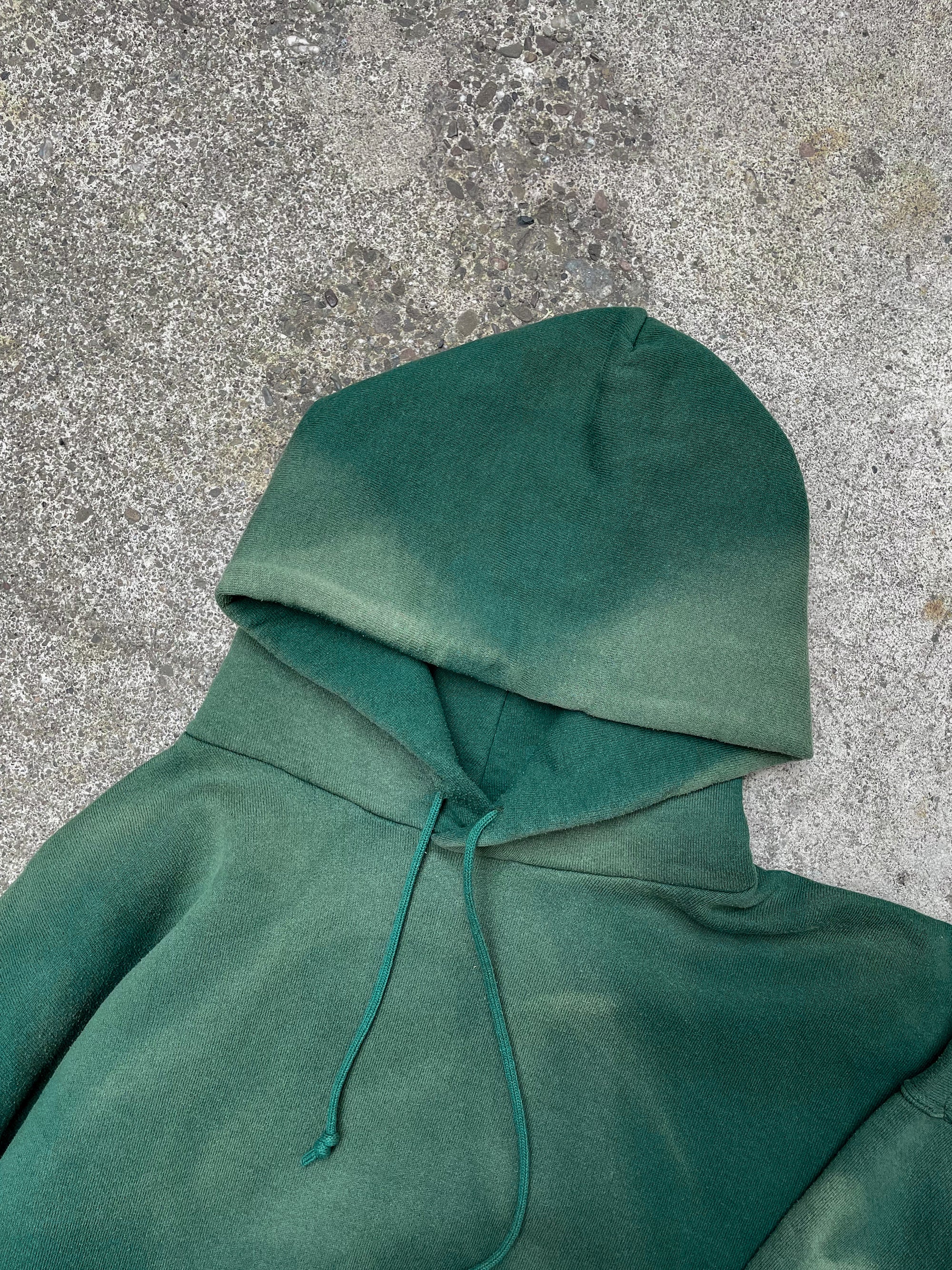 1990s Russell Sun Faded Pine Green Blank Hoodie