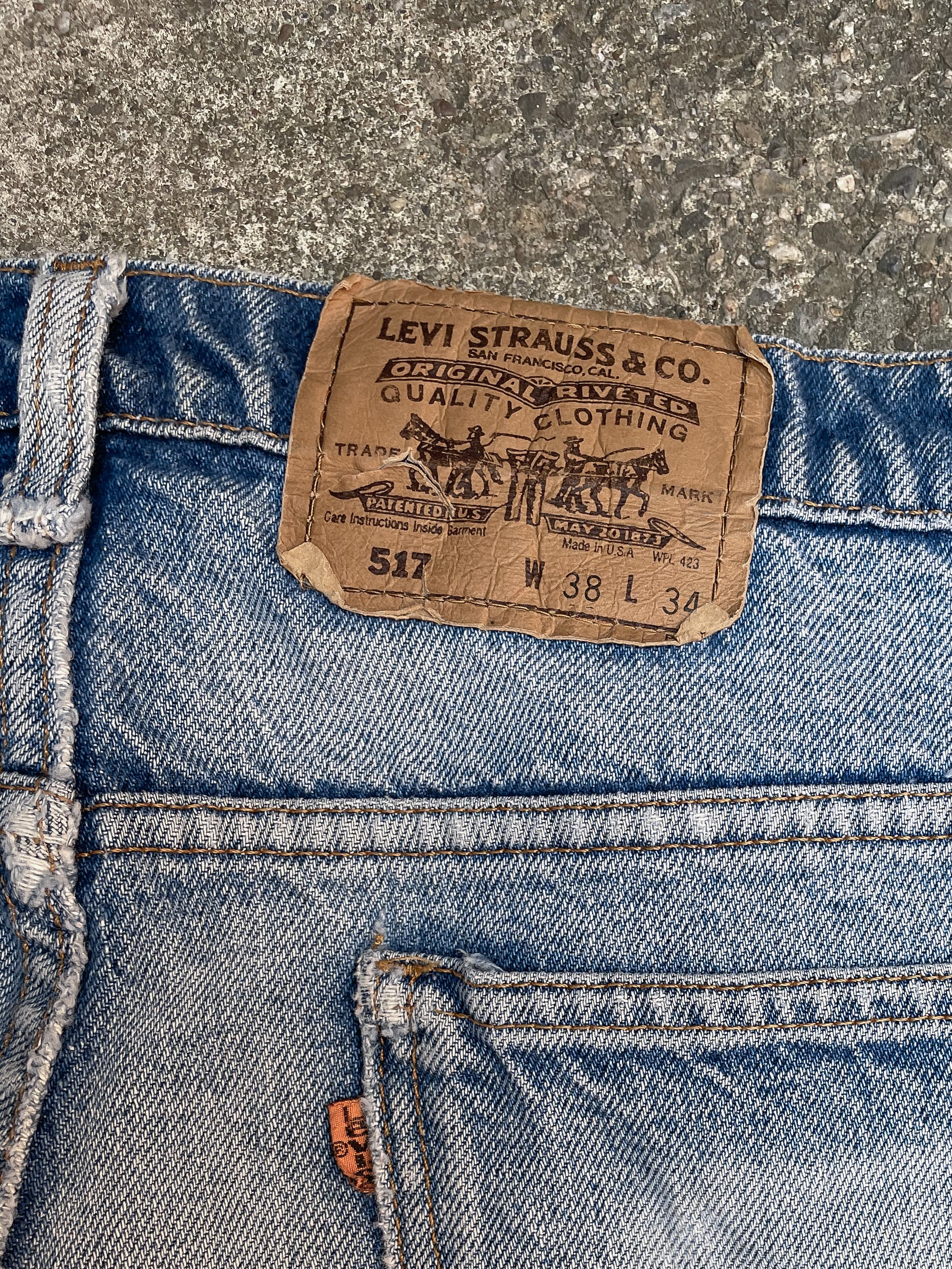 1980s/90s Orange Tab Levi’s Distressed Blue 517 Scovill Zip (36X32)