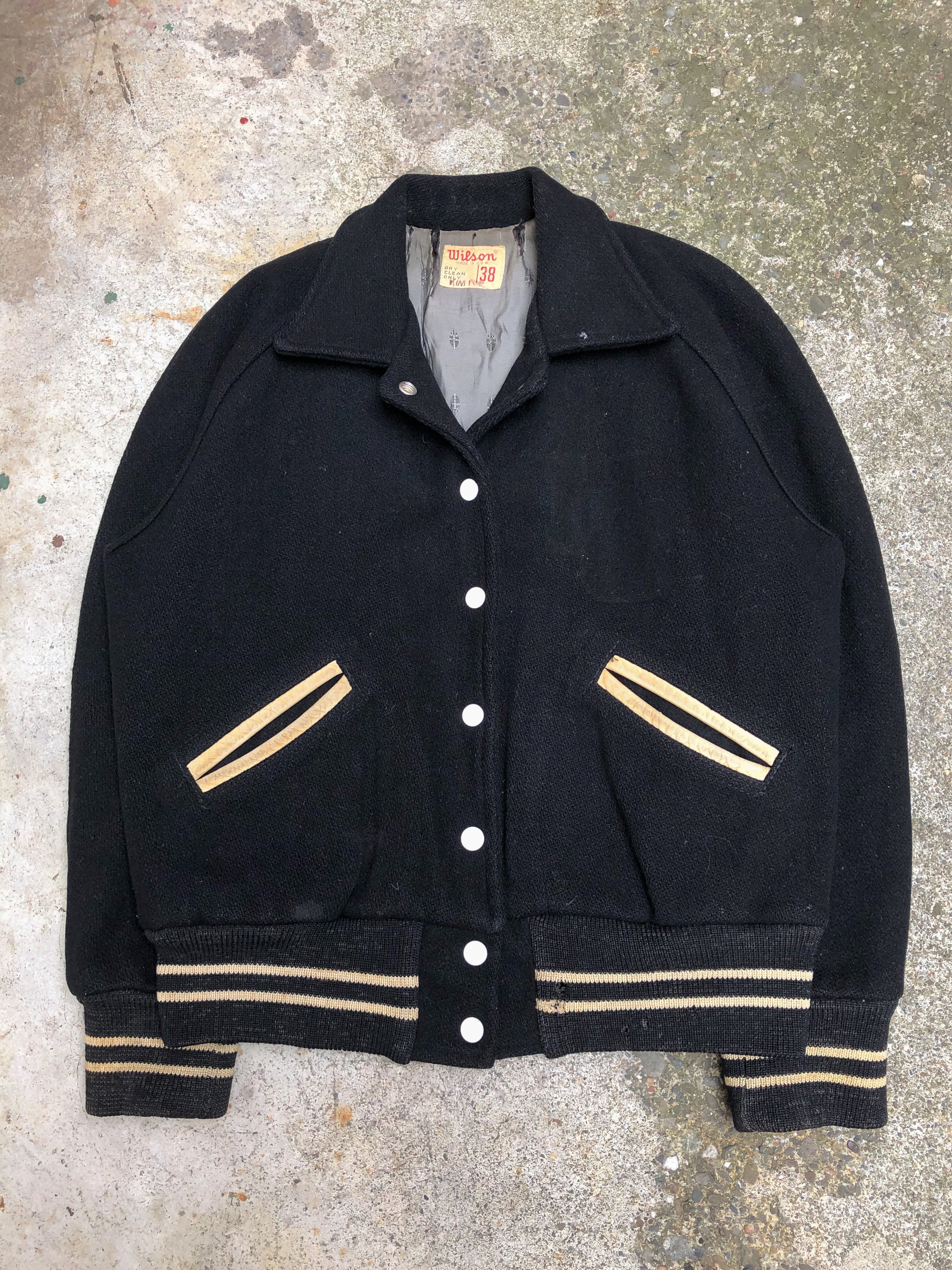 1950s Wilson Black Wool Varsity Jacket