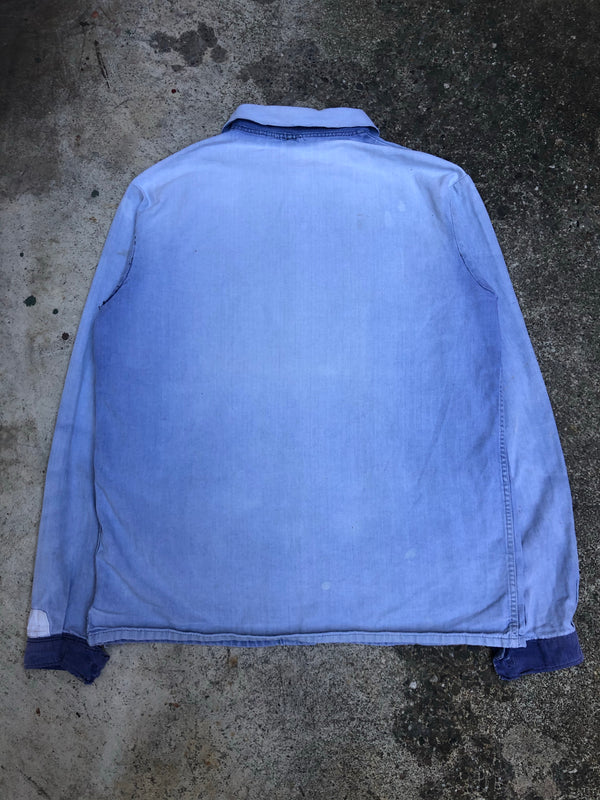 1960s Sun Faded Blue Repaired French Chore Jacket