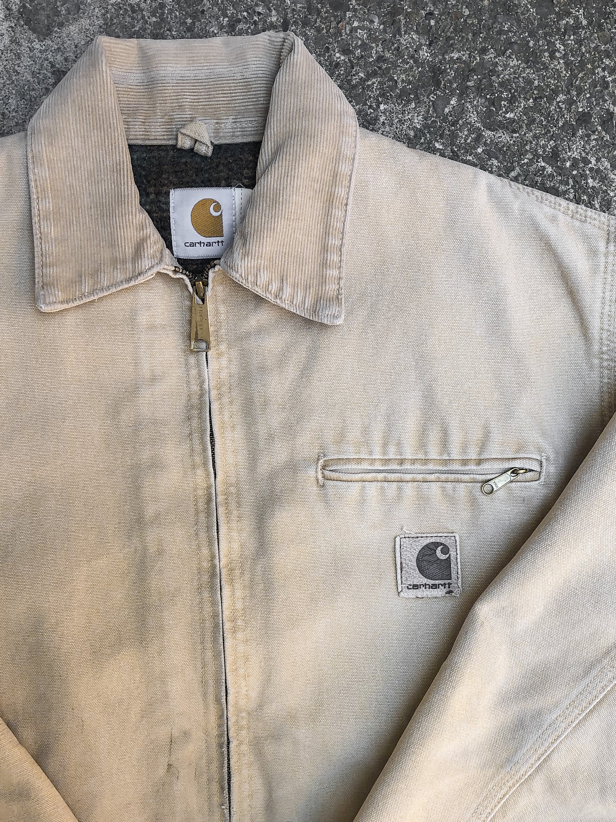 1990s Carhartt Faded Cream Lined Work Jacket (M)