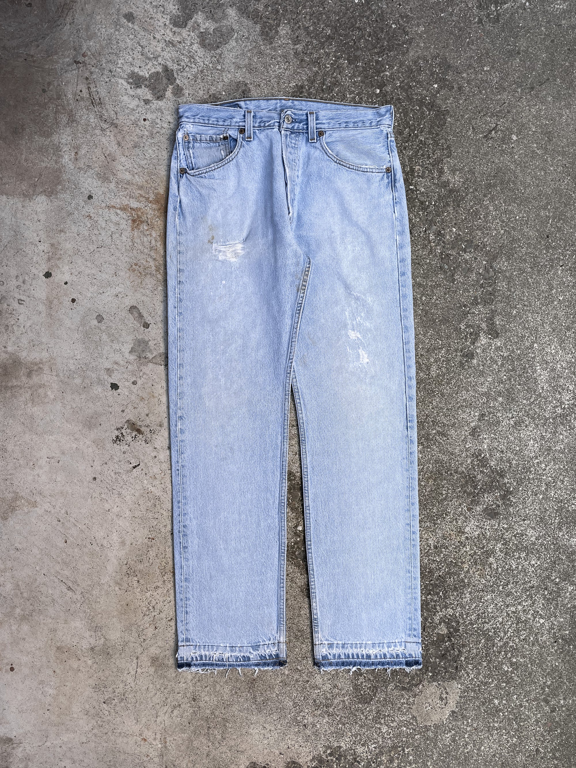 1990s Levi’s Repaired Faded Blue 501 Released Hem (29X31)