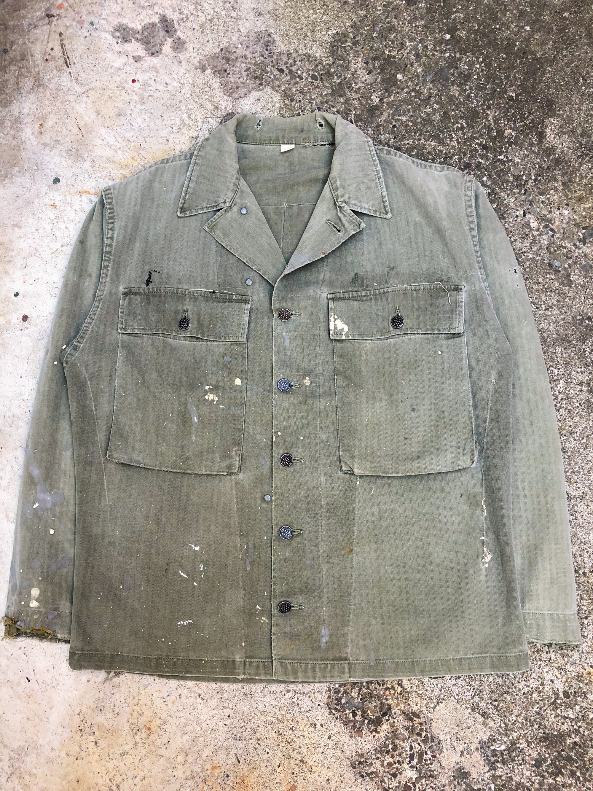 1940s Faded Painted WWII P43 Herringbone Army HBT Jacket