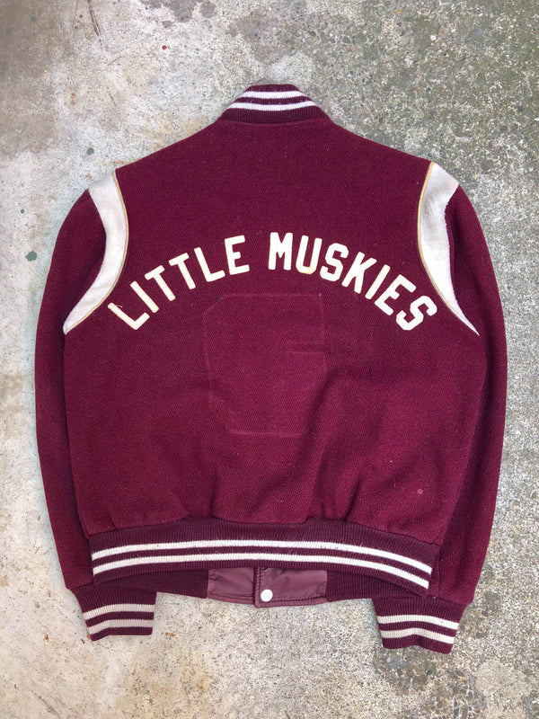 1980s Maroon Chain Stitch “Little Muskies” Varsity Jacket