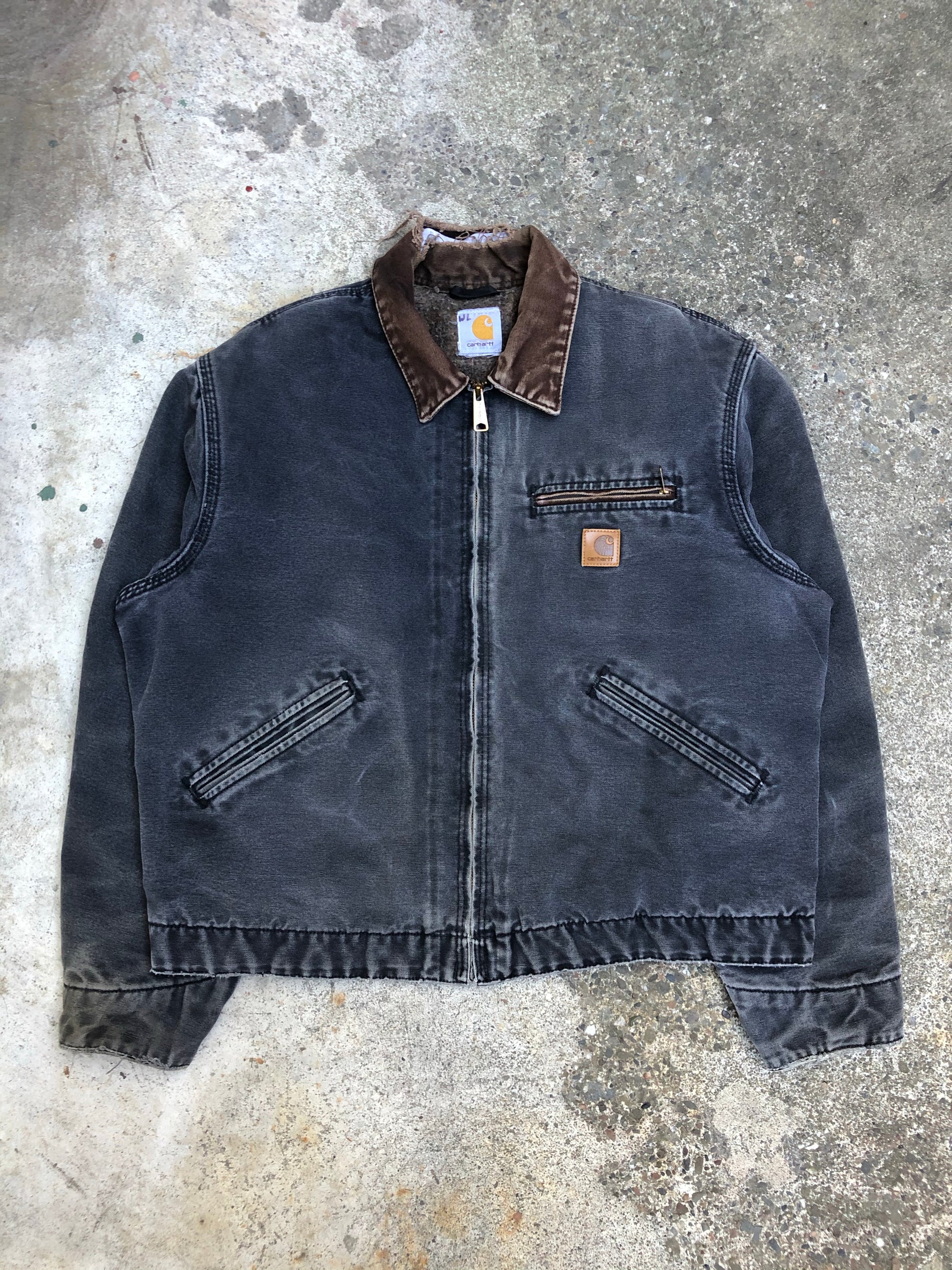 1990s Carhartt Faded Black Lined Work Jacket