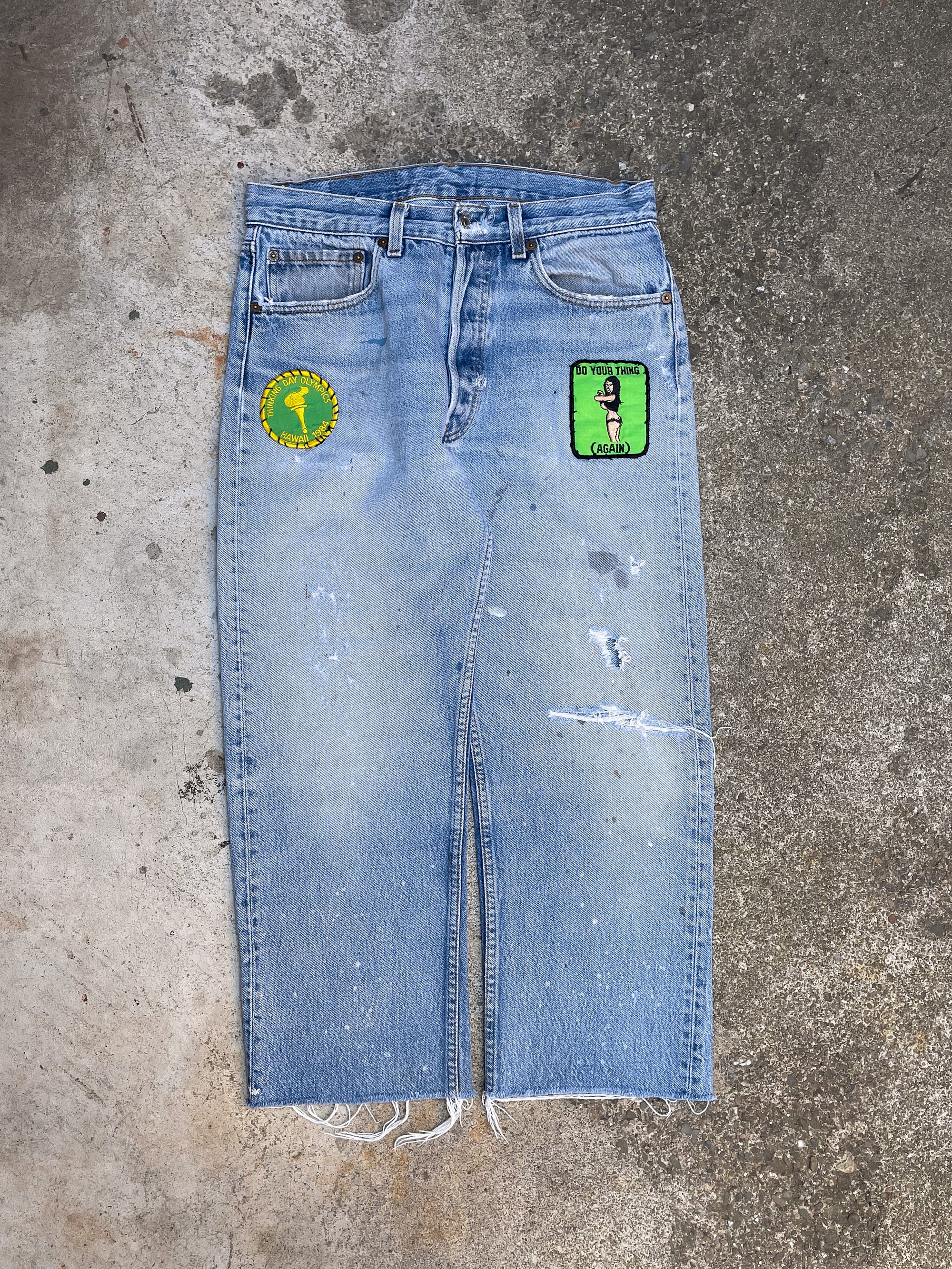 1980s Levi’s “Do Your Thing” Patched Faded Blue 501 Raw Hem (29X23)