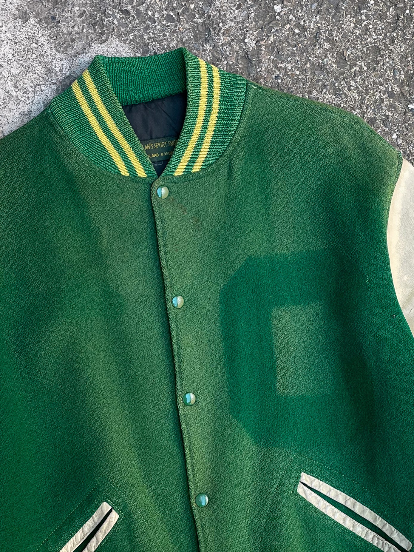 1970s Sun Faded Green Varsity Jacket