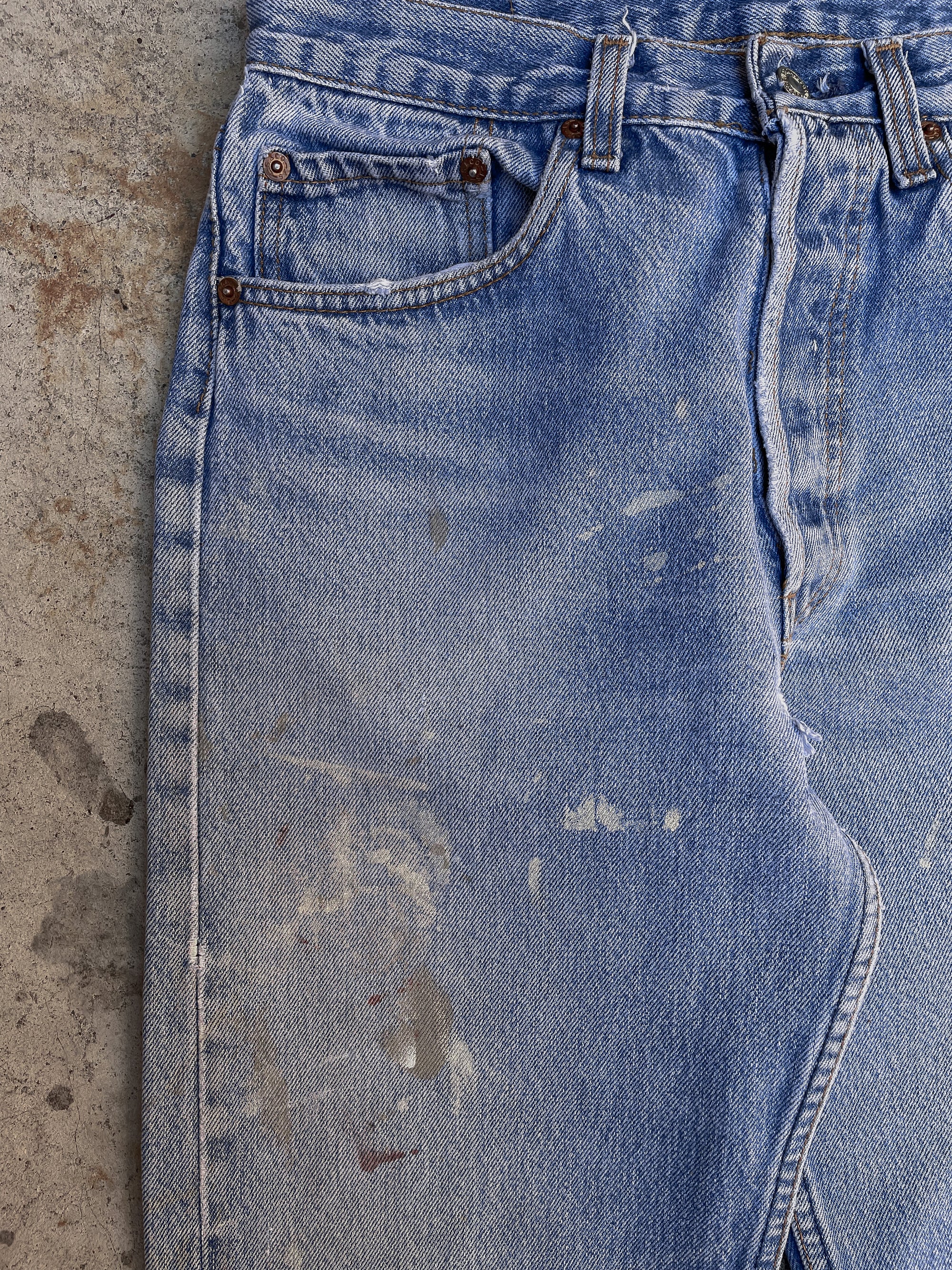 1980s Levi’s Repaired Painted Faded Blue 501 Released Hem (29X29)