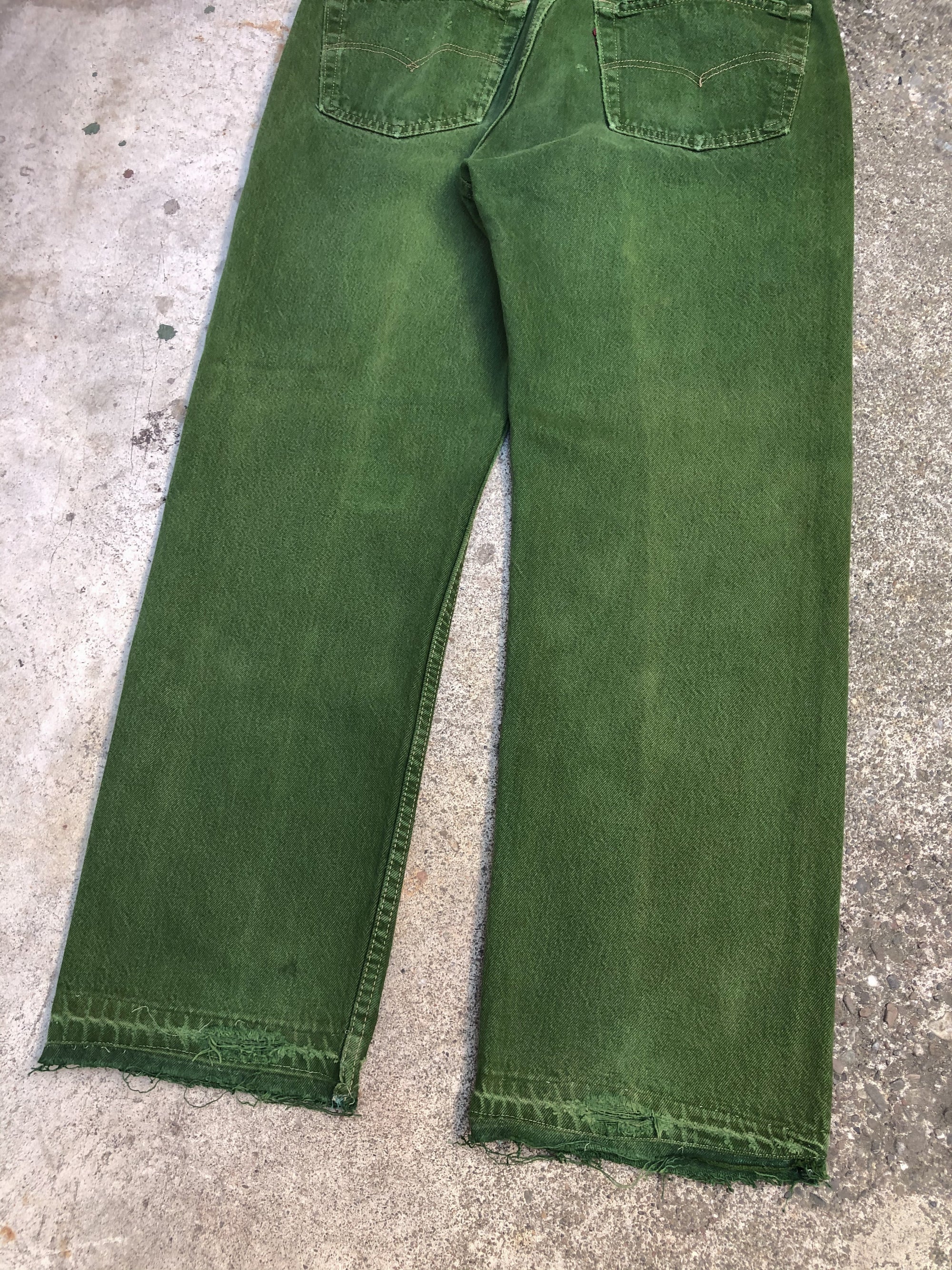 1990s Levis Faded Green 501 Released Hem (34X28)