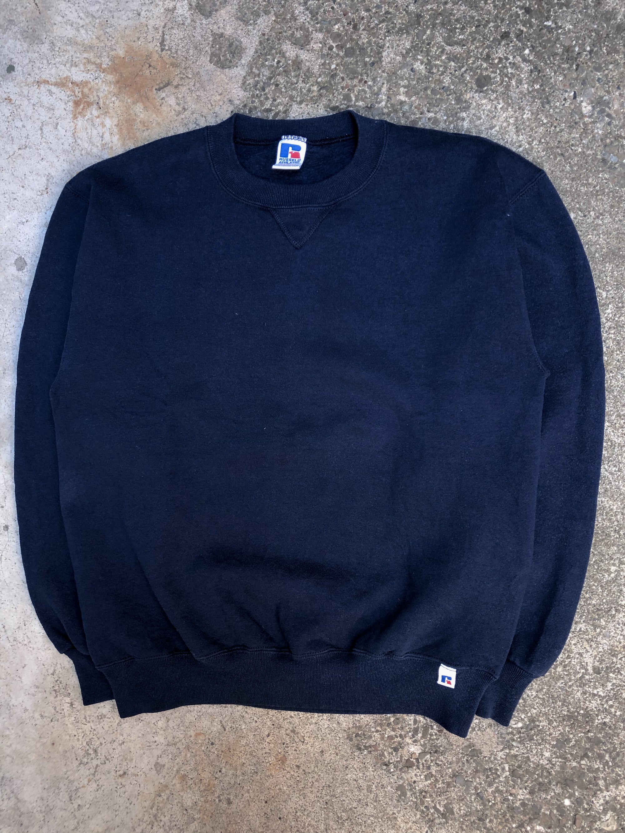 1990s Russell Sun Faded Navy Blank Sweatshirt