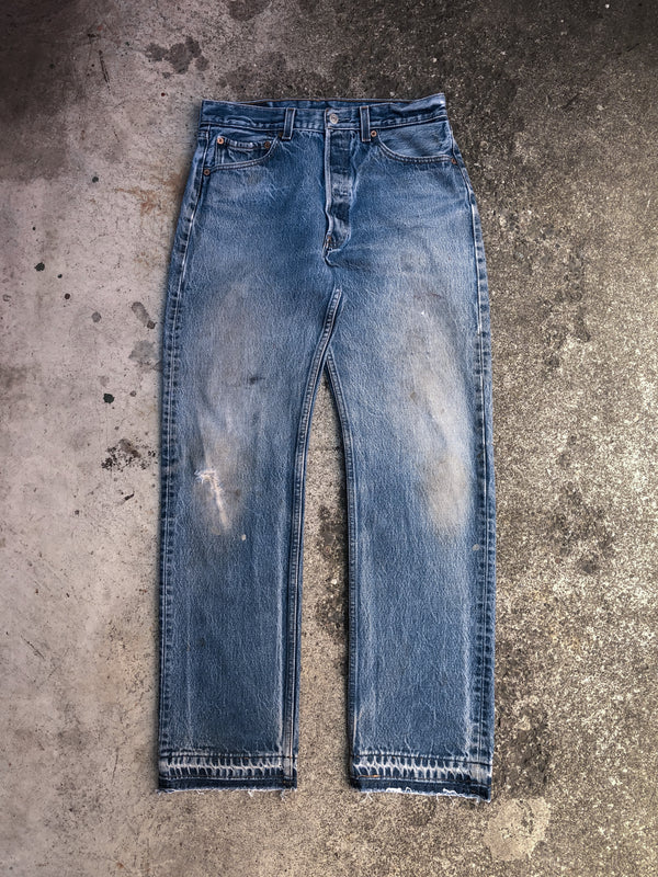 1990s Levis Distressed Worn In Blue 501XX Released Hem (30X30)