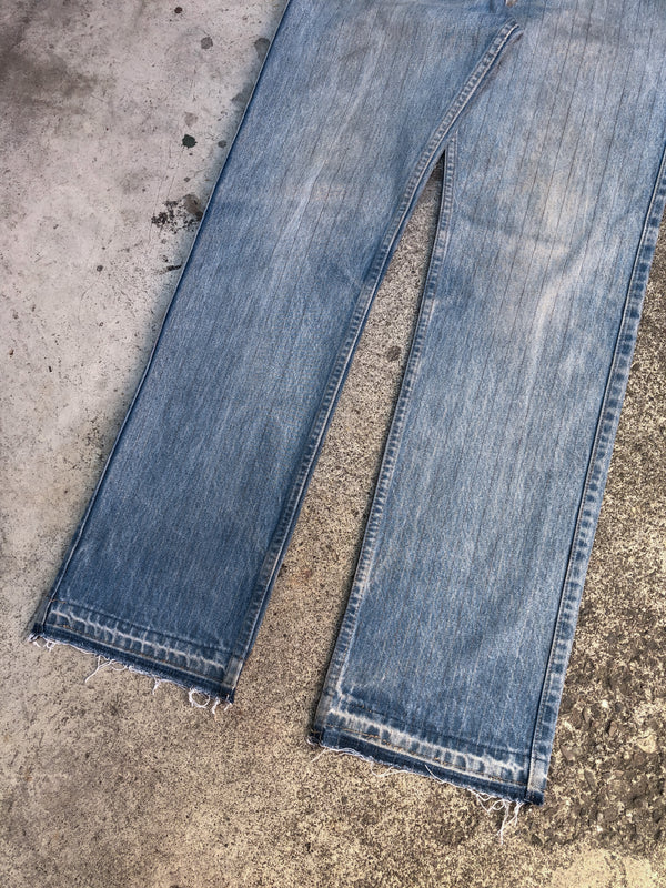 1970s Levis Skosh Faded Striped Blue Denim Released Hem (31X31)