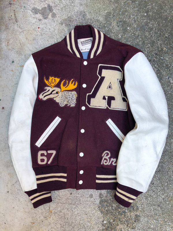 1960s Maroon Chain Stitch “Brent” Varsity Jacket