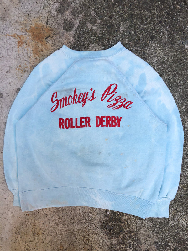 1970s Sun Faded Sky Blue “Roller Derby” Raglan Sweatshirt