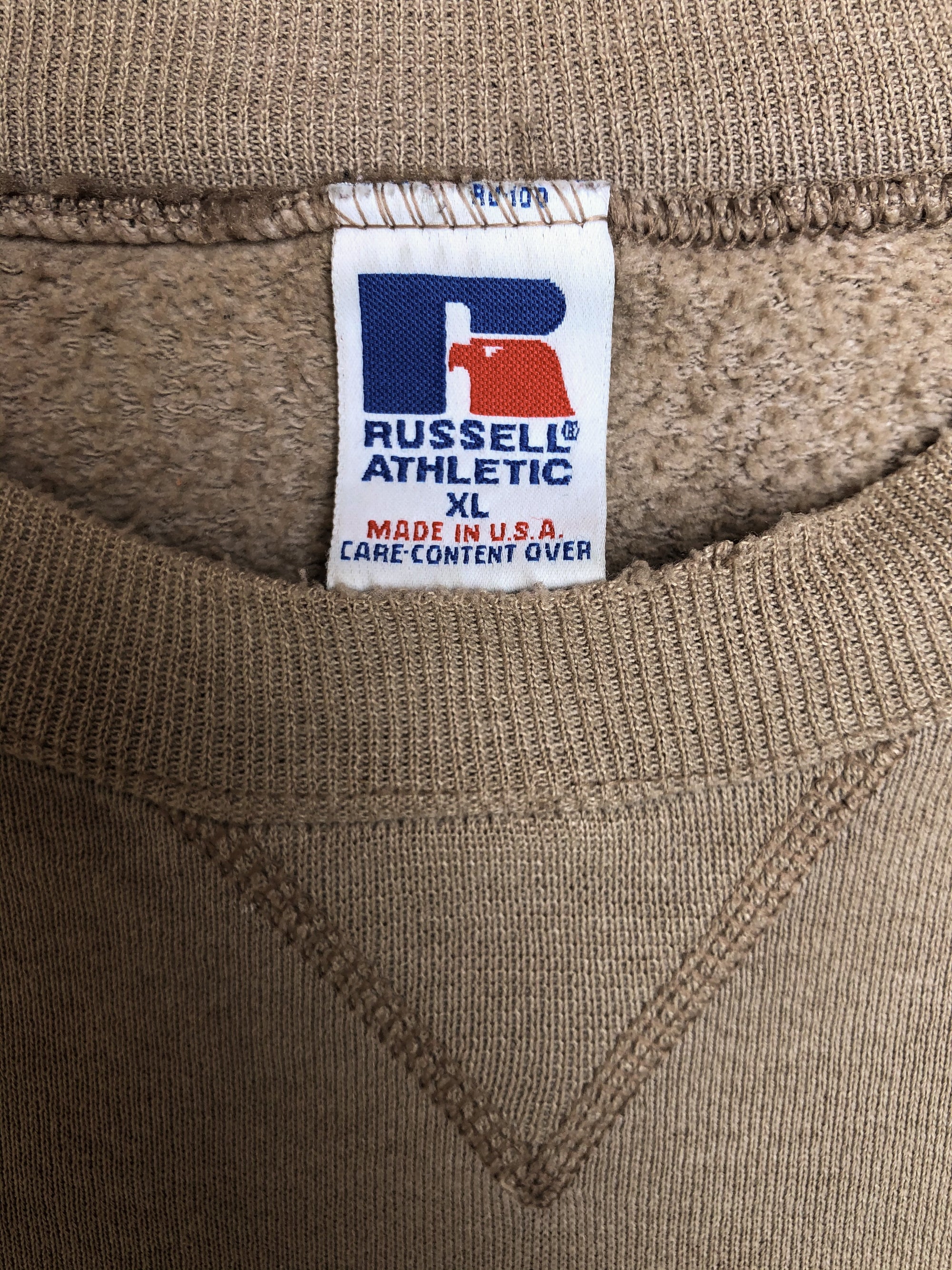 1990s Russell Distressed Faded Sand Beige Blank Sweatshirt