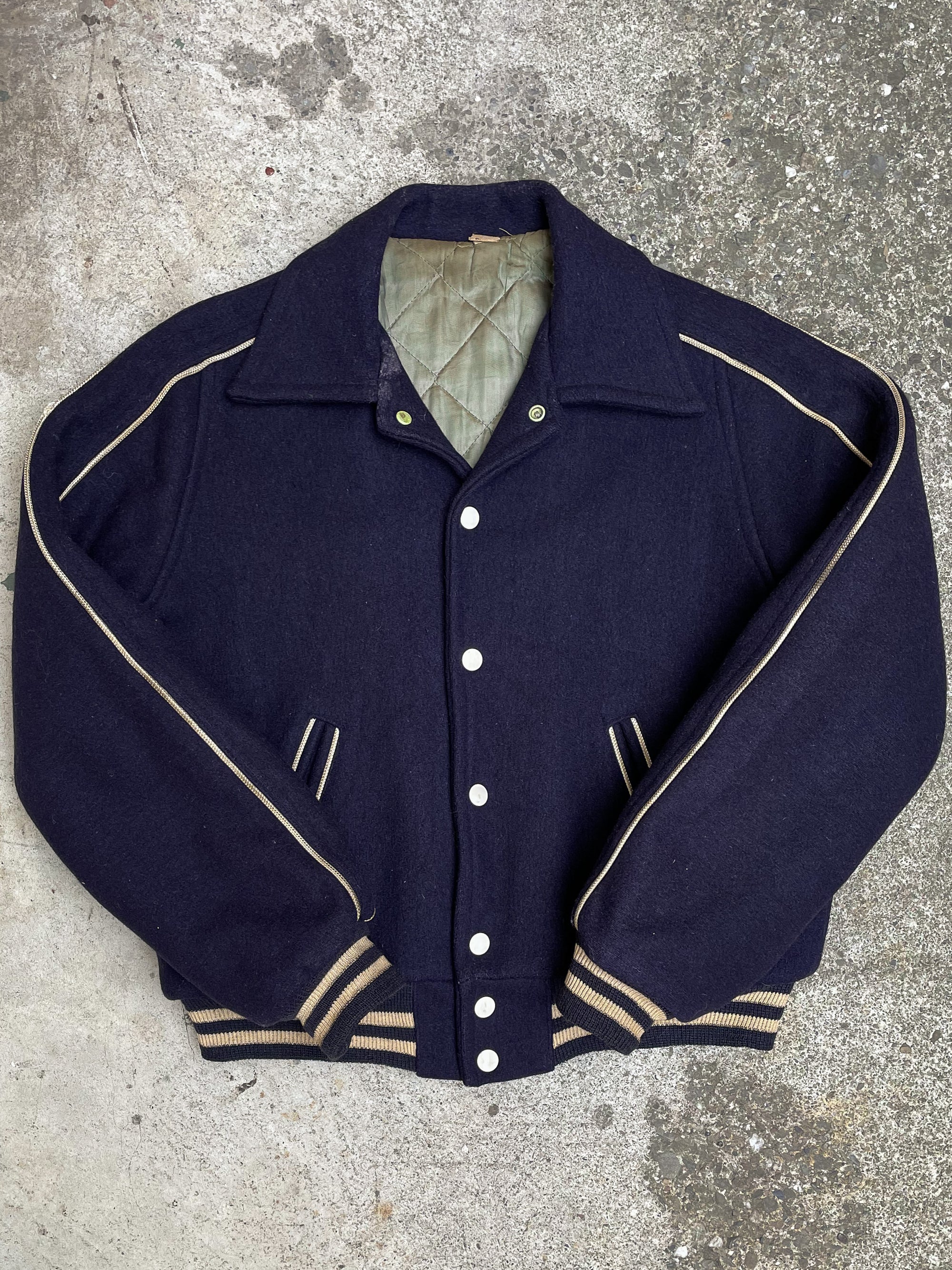 1970s Midnight Wool Raglan Varsity Jacket (S)