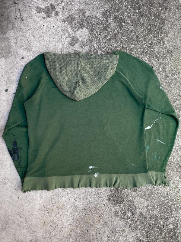 Distressed Painted Green Raglan Hoodie