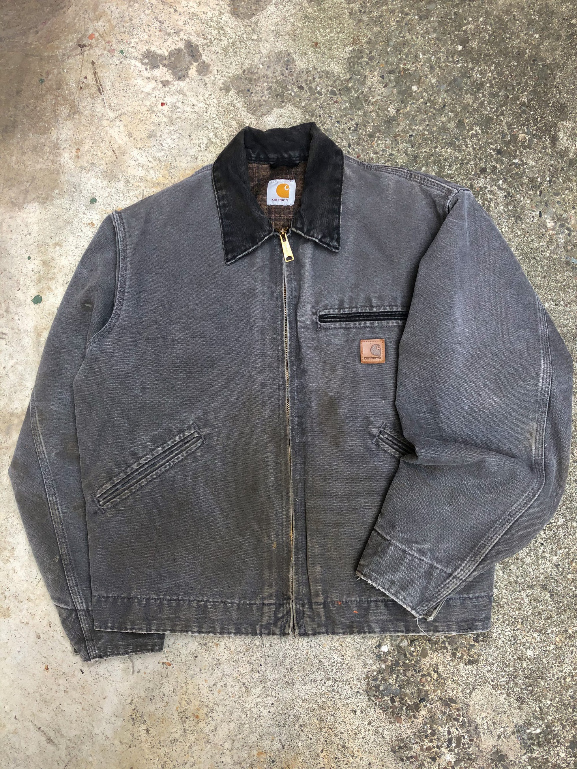 1990s Carhartt Faded Gravel Grey Lined Work Jacket (M)