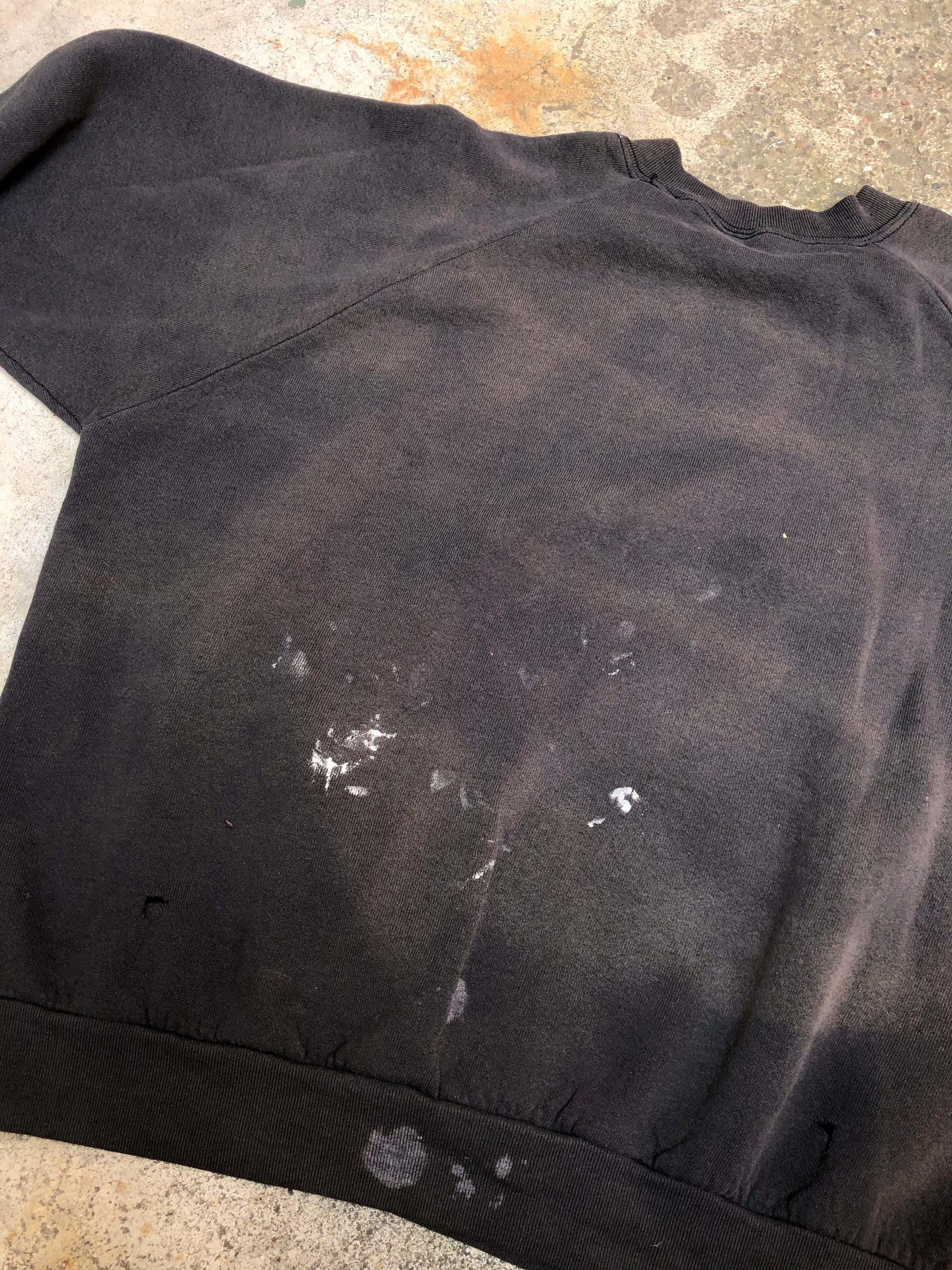 1990s Sun Faded Black Raglan Blank Paint Sweatshirt