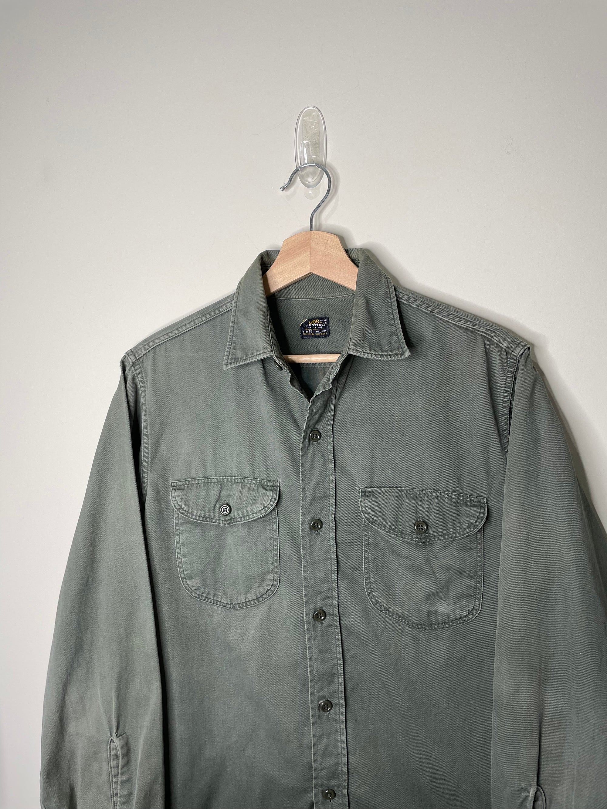 1960s Lee Faded Green Work Shirt (M)