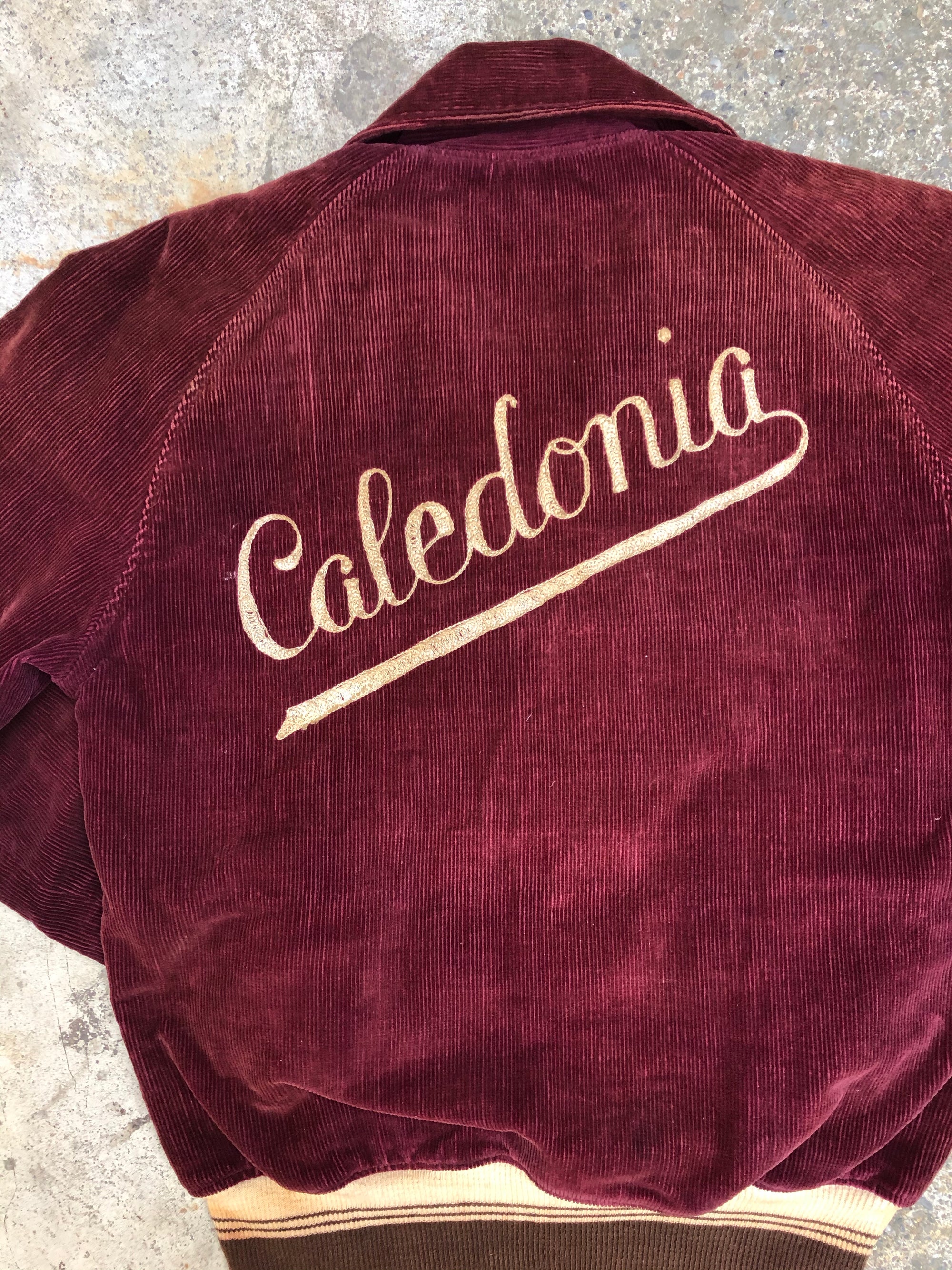 1950s Maroon Corduroy Chain Stitch “Caledonia” Varsity Jacket