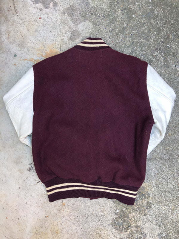 1960s Maroon Chain Stitch “Brent” Varsity Jacket