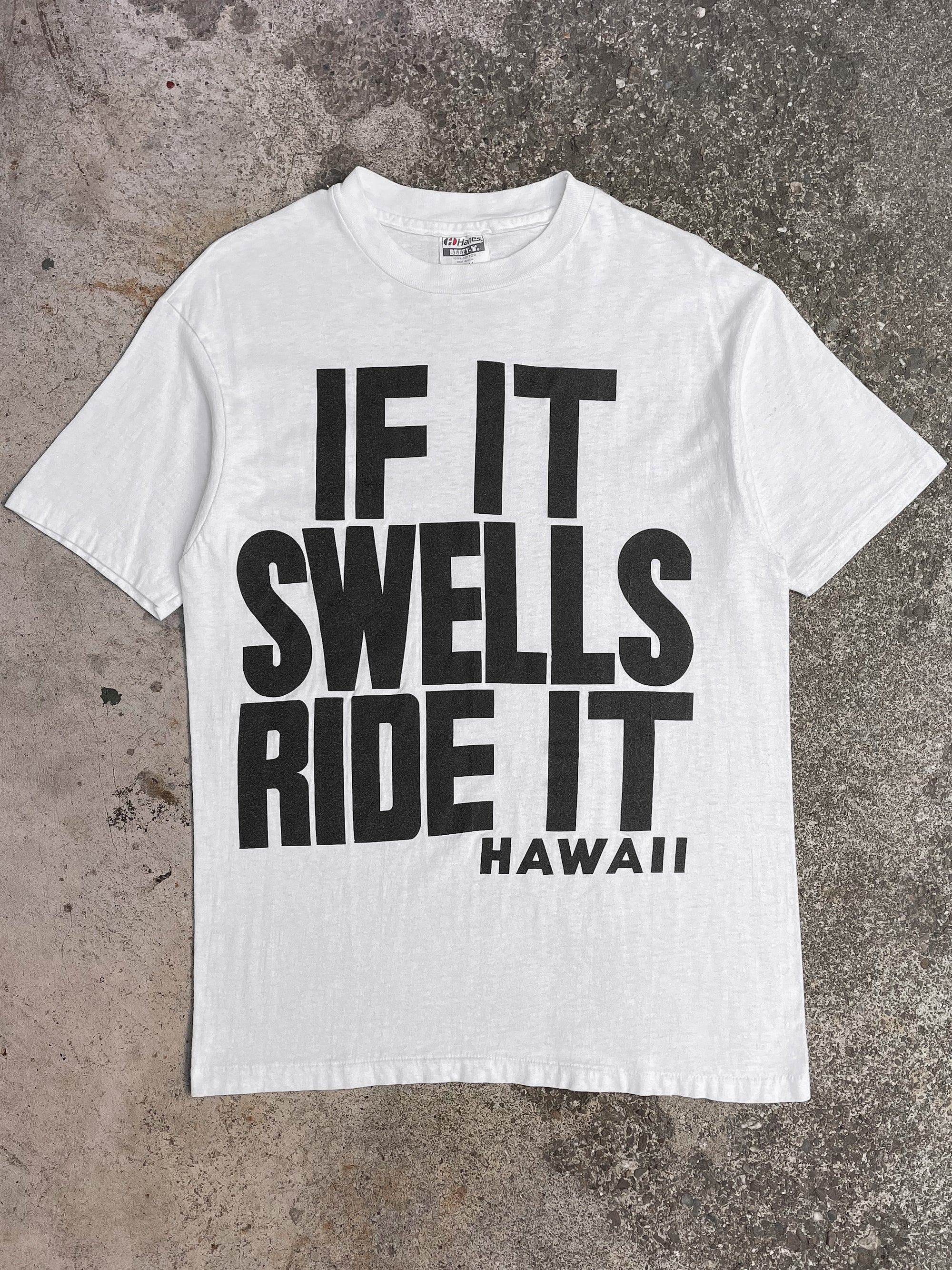 1990s “If It Swells Ride It” Single Stitched Hanes Beefy Tee (M)