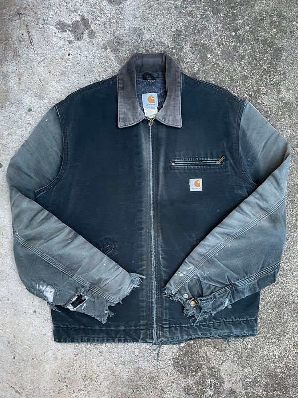 Vintage Carhartt Thrashed Sun Faded Black Lined Work Jacket (M)