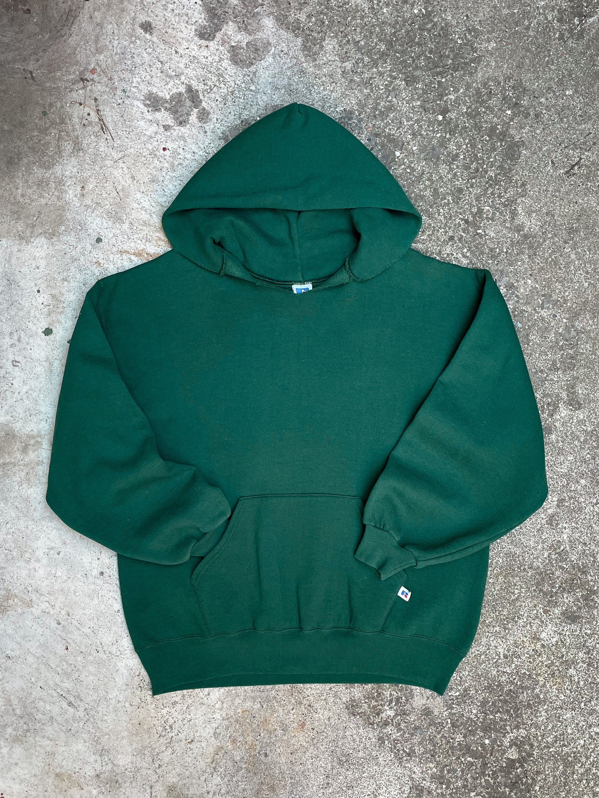 1990s Russell Distressed Faded Green Blank Hoodie