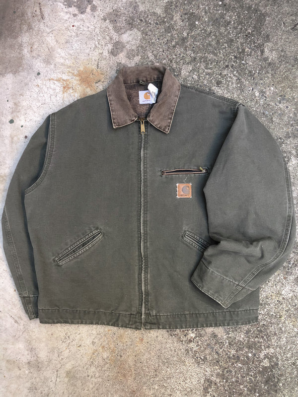 1990s Carhartt Faded Moss Green Lined Work Jacket (XL)