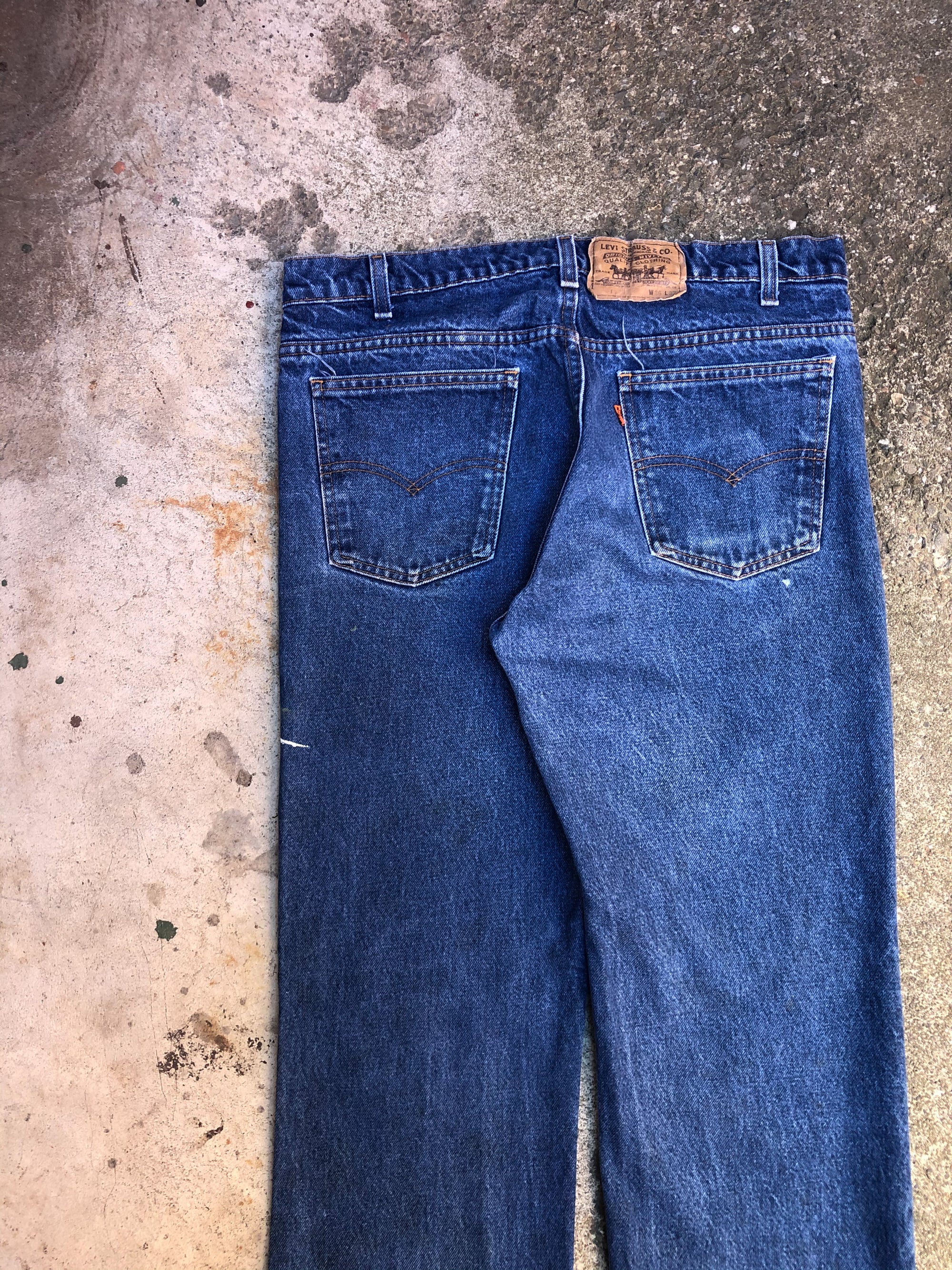 1990s Orange Tab Levis Painted Blue 517 Released Hem (35X32)