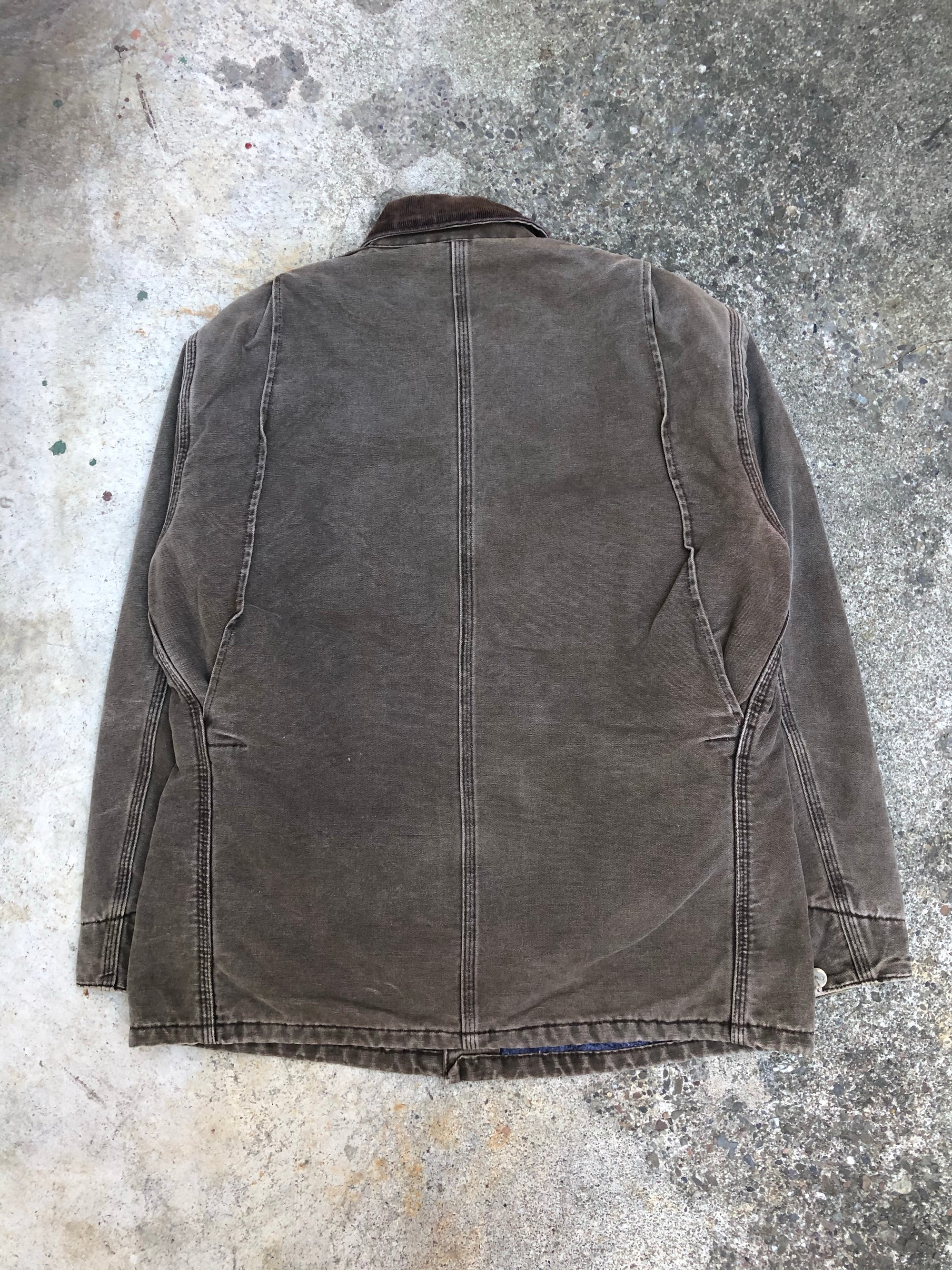 1990s Carhartt Faded Chocolate Brown Lined Chore Jacket (M)