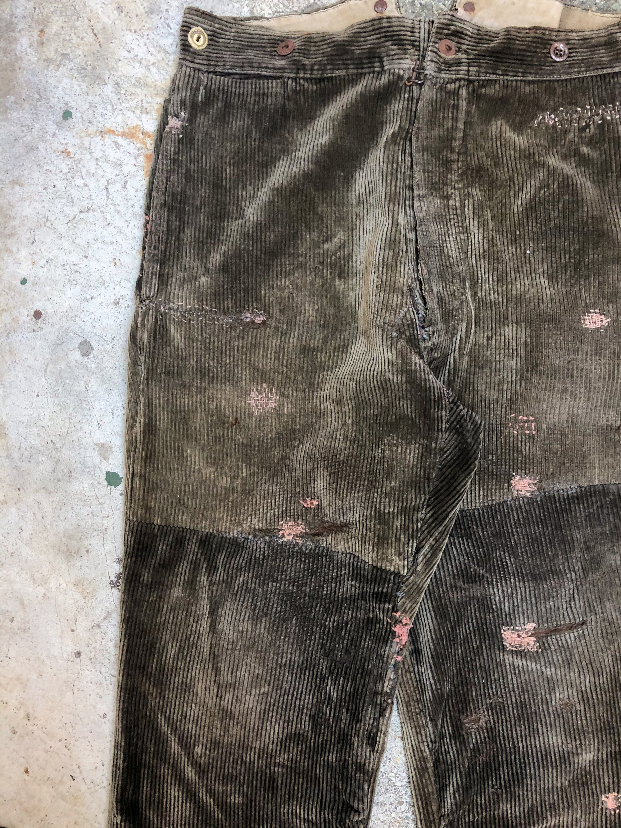 1930s Repaired French Corduroy Work Pants (34X25)