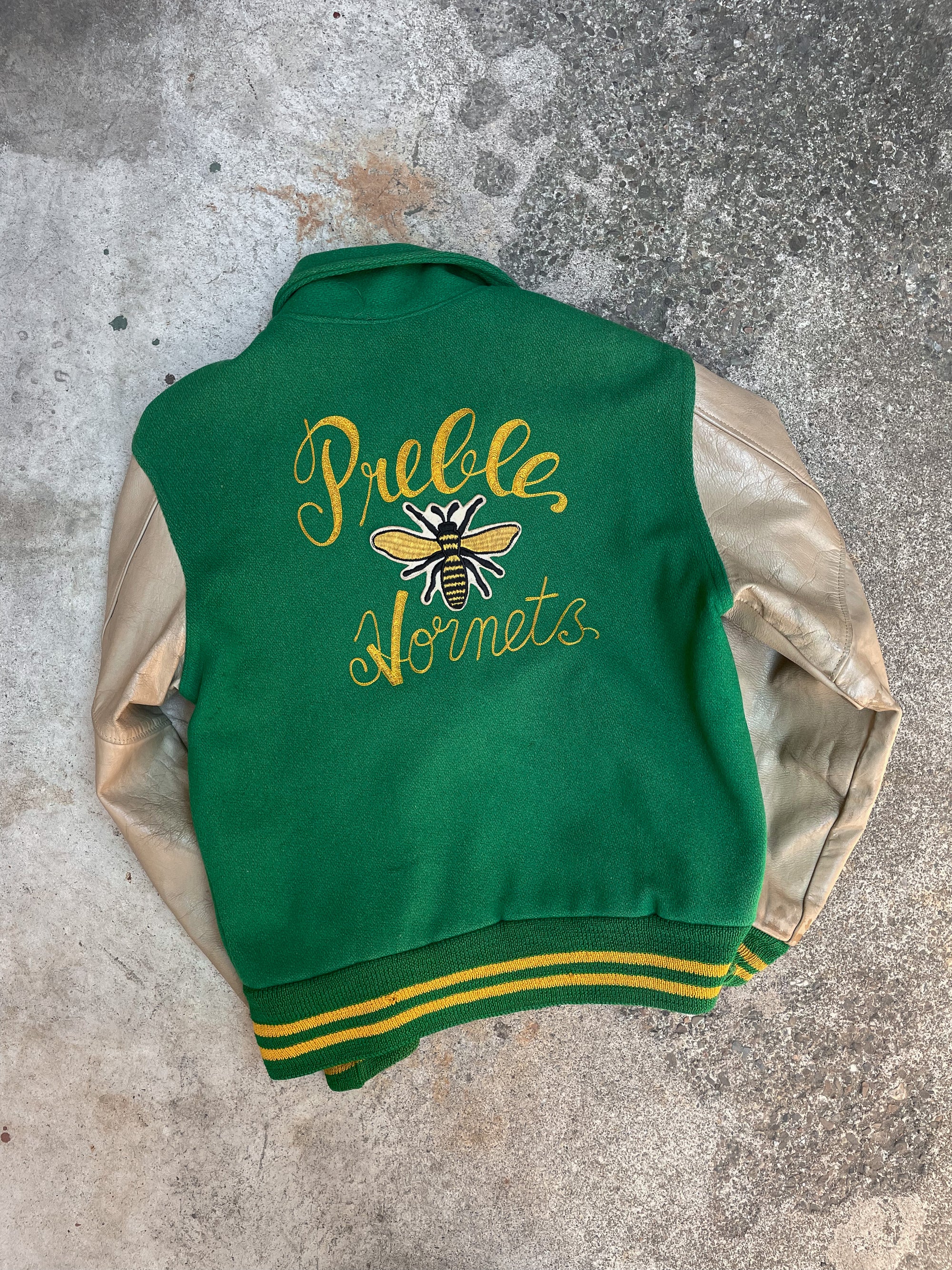 1970s “Preble Hornets” Chain Stitched Leather Varsity Jacket